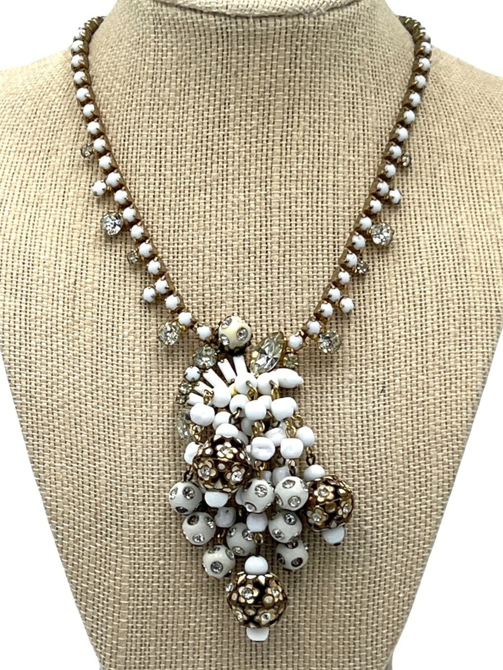Hattie Carnegie Rhinestone Milk Glass Chacha Necklace